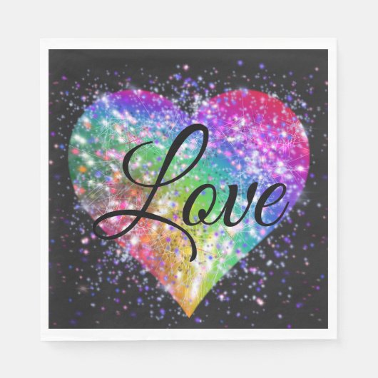 Regenbogenfarben funkelnd Glitzer Herz Liebe Nicke Serviette (Vorderseite)
