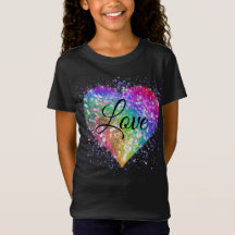Regenbogenfarben funkelnd Glitzer Herz Liebe T-Shi