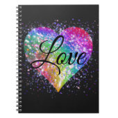 Regenbogenfarben funkelnd Glitzer Herzfrequenz Lie Notizblock (Vorderseite)