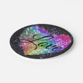 Regenbogenfarben funkelnd Glitzer Herzklopfen Lieb Pappteller (Schrägansicht)