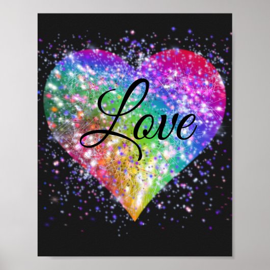 Regenbogenfarben funkelnd Glitzer Herzstück Liebe Poster (Vorne)