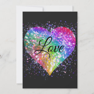 Regenbogenfarben funkelnde Glitzer Herz Liebe    Einladung