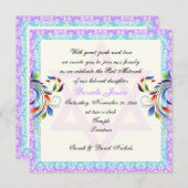 Regenbogenfarben geblüht & Stern von David Damask Einladung (Vorne/Hinten)