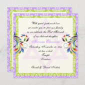 Regenbogenfarben geblüht & Stern von David Damask Einladung (Vorne/Hinten)