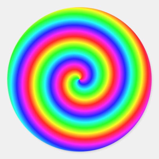 Regenbogenfarben. Helle und farbenfrohe Spirale. Runder Aufkleber (Vorderseite)