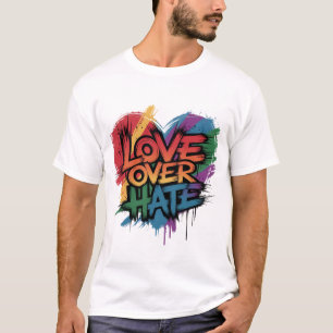 Regenbogenfarben Herz Liebe über Hass T-Shirt