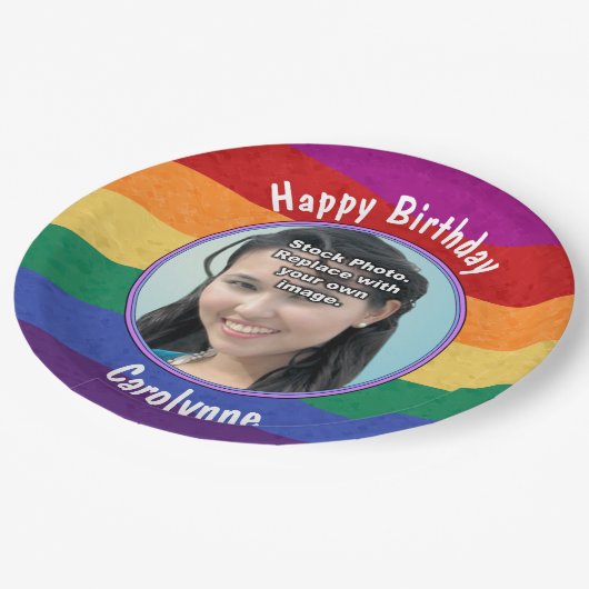 Regenbogenfarben Ihr Foto Pappteller (Schrägansicht)