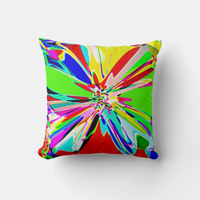 Regenbogenfarben in Abstrakter Pinwheel-Blume-Desi Kissen (Vorderseite)