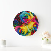 Regenbogenfarben in glorreichen Rose Große Wanduhr (Zuhause)