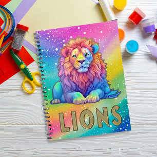 Regenbogenfarben-Lion mit Faux Glitter und Gold Notizblock