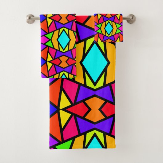 Regenbogenfarben Patchwork Geometrisches Wiederhol Badhandtuch Set (Insitu)