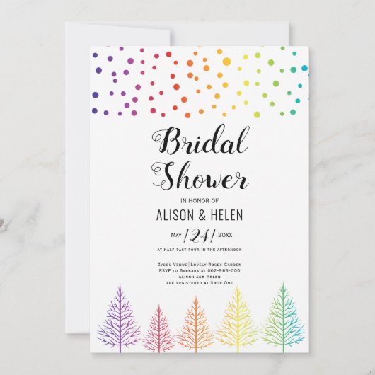 Regenbogenfarben, Punkte lesbisches Brautparty Einladung (Vorderseite)
