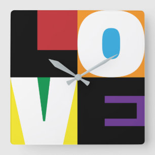 Regenbogenfarben Saubere Buchstaben-Kunst Quadratische Wanduhr