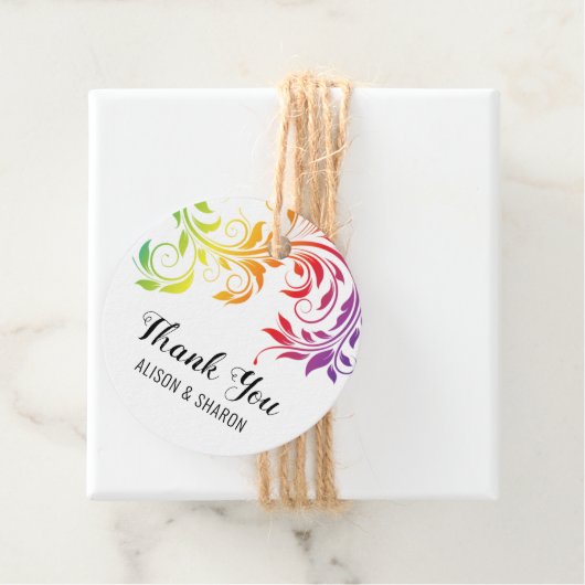 Regenbogenfarben Scroll Danke Lesben Hochzeit Geschenkanhänger (Beispiel)