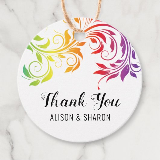 Regenbogenfarben Scroll Danke Lesben Hochzeit Geschenkanhänger (Vorderseite)