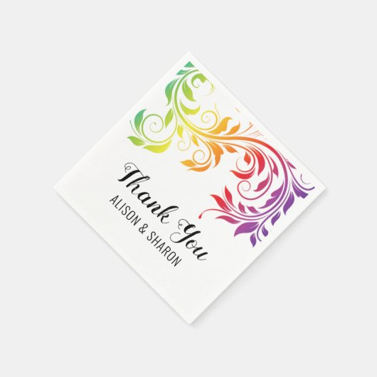 Regenbogenfarben Scroll Danke Lesben Hochzeit Serviette (Ecke)