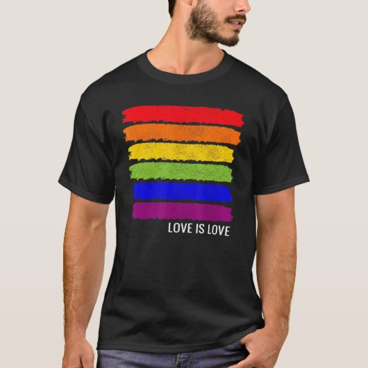 Regenbogenfarben Streifen Gay Pride LGBT Distressi T-Shirt (Vorderseite)