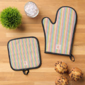 Regenbogenfarben Streifen mit Initiale Ofenhandschuh & Topflappen-Set (Oben Unten)