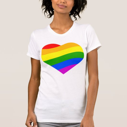 Regenbogenfarben Striptes Herz T-Shirt (Vorderseite)