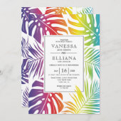 Regenbogenfarben tropische Blätter schwule lesbisc Einladung (Vorne/Hinten)