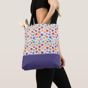 Regenbogenfarben Wasserfarben-Stil Herzen Farbbloc Tasche