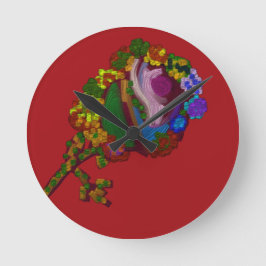 Regenbogenfarbene Blumen  Runde Wanduhr