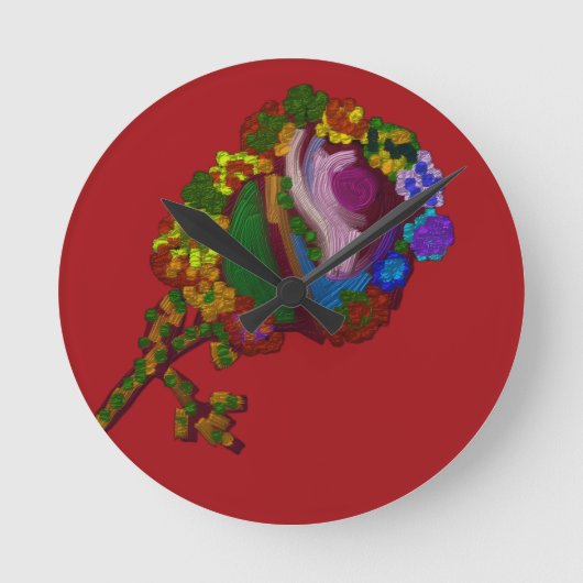 Regenbogenfarbene Blumen Runde Wanduhr (Vorderseite)