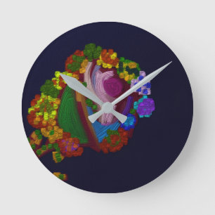 Regenbogenfarbene Blumen Runde Wanduhr