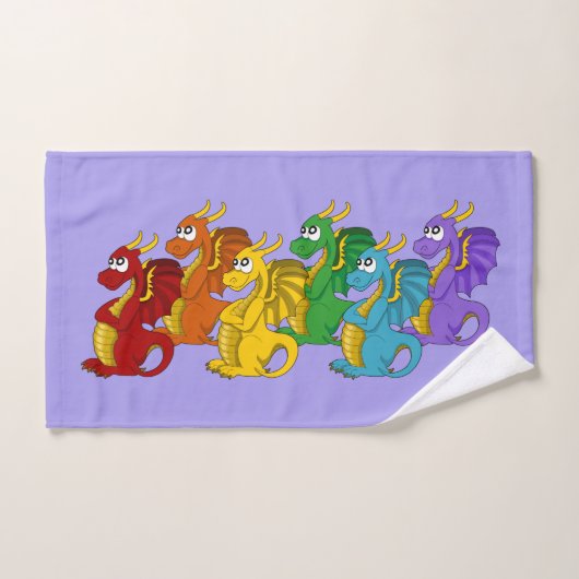 Regenbogenfarbene Drachen Cartoon Badhandtuch Set (Handtuch)