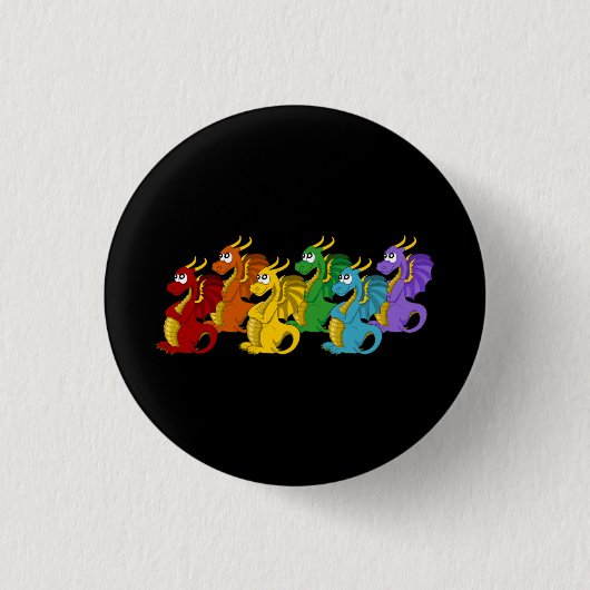 Regenbogenfarbene Drachen Cartoon Button (Vorderseite)
