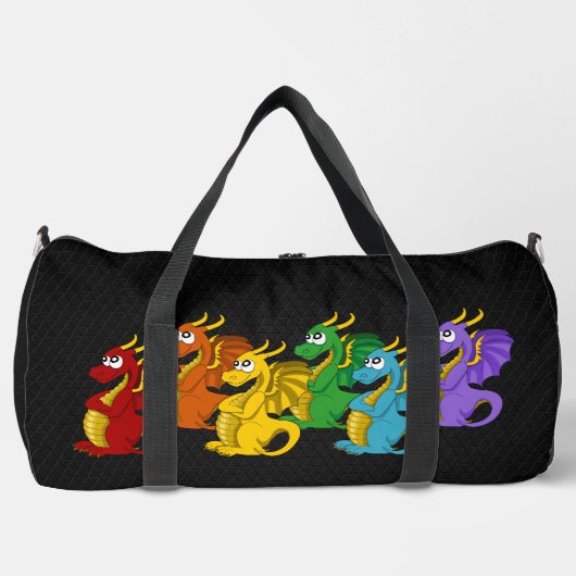 Regenbogenfarbene Drachen Cartoon Duffle Bag (Vorderseite)