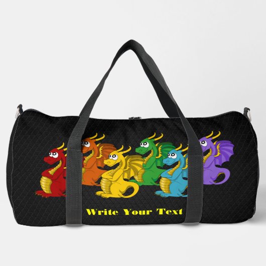 Regenbogenfarbene Drachen Cartoon Duffle Bag (Vorderseite)