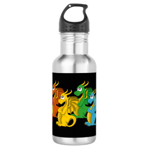 Regenbogenfarbene Drachen Cartoon Edelstahlflasche
