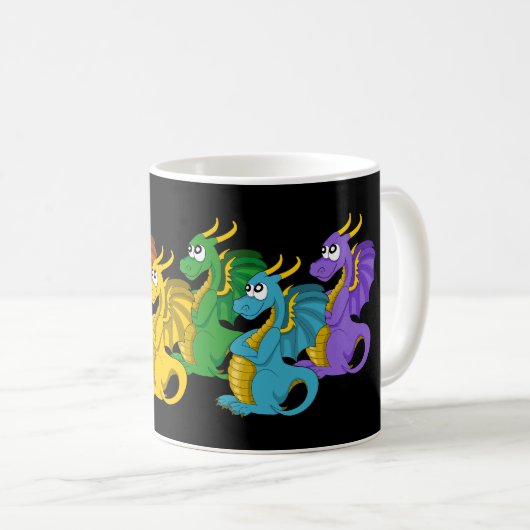 Regenbogenfarbene Drachen Cartoon Kaffeetasse (VorderseiteRechts)