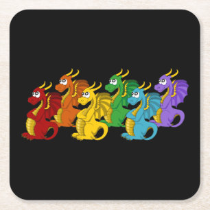 Regenbogenfarbene Drachen Cartoon Rechteckiger Pappuntersetzer