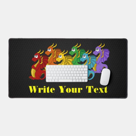 Regenbogenfarbene Drachen Cartoon Schreibtischunterlage (Tastatur & Maus)