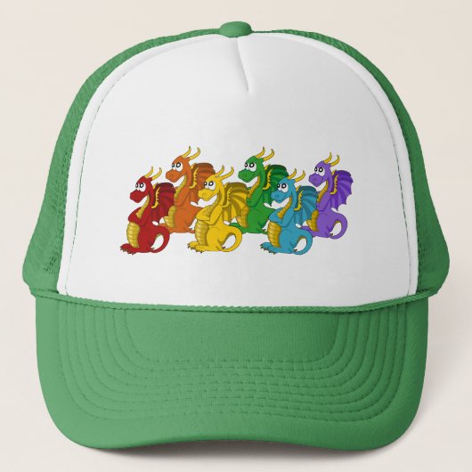 Regenbogenfarbene Drachen Cartoon  Truckerkappe (Vorderseite)