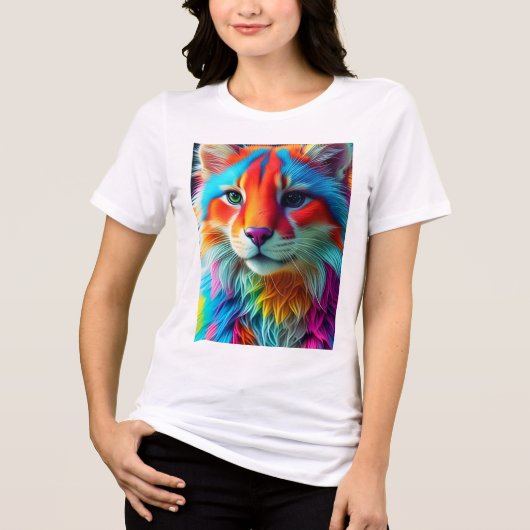 Regenbogenfarbene Flauschige Katze-68587 Tri-Blend Shirt (Vorderseite)