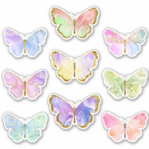 Regenbogenfarbene Gold-Glitter-Schmetterlings-Aufk Aufkleber