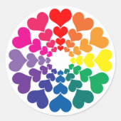 Regenbogenfarbene Herzklopfe in einer Zirkelklasse Runder Aufkleber (Vorderseite)