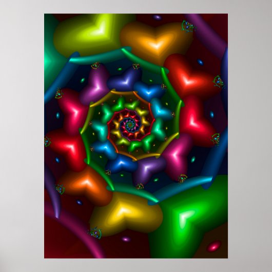 Regenbogenfarbene Herzspirale Poster (Vorne)
