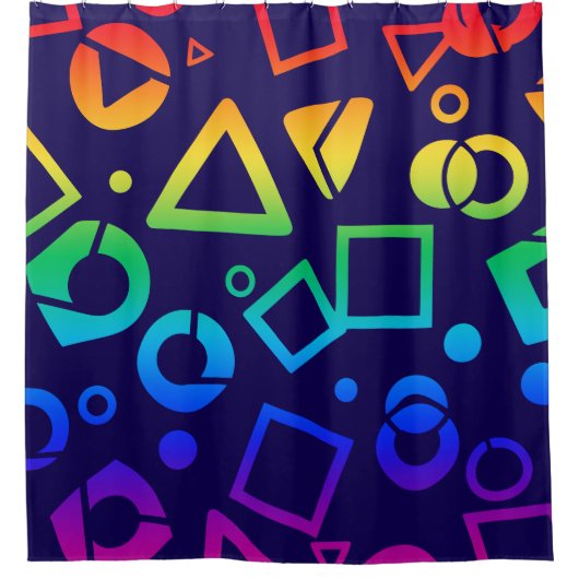 Regenbogenfarbene Kubikfarben dunkelblauer Hinterg Duschvorhang (Vorderseite)
