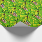 Regenbogenfarbene Libelle auf einer lila rosa Blum Geschenkpapier (Ecke)