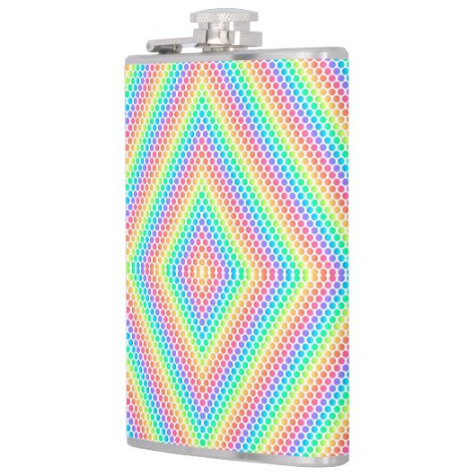 Regenbogenfarbene Metallflasche mit einem geometri Flachmann (Links)