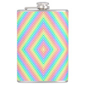 Regenbogenfarbene Metallflasche mit einem geometri Flachmann (Vorderseite)