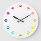Regenbogenfarbene Paw-Prints als Zahlen Große Wanduhr (Vorderseite)