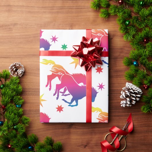 Regenbogenfarbene Pferde Geschenkpapier (Feiertagsgeschenk)