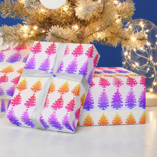 Regenbogenfarbene rosa lila bunte Weihnachtsbäume Geschenkpapier