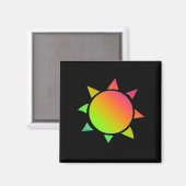 Regenbogenfarbene Sonne mit schwarzem Hintergrund Magnet (Vorderseite/Rückseite)
