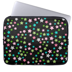 Regenbogenfarbene Sterne Schwarze Sternennacht Laptopschutzhülle
